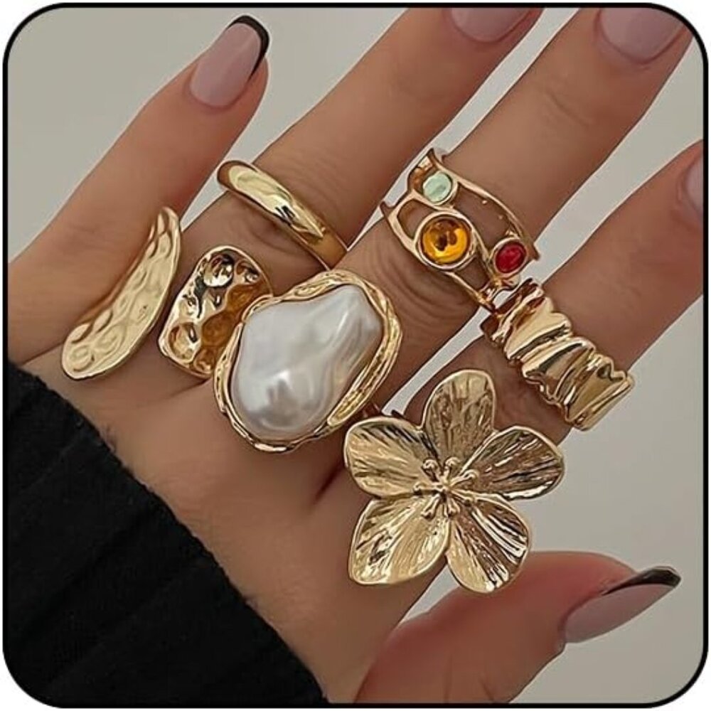 6pcs Stackable Adjustable Chunky Rings Set - Perf… - image 1